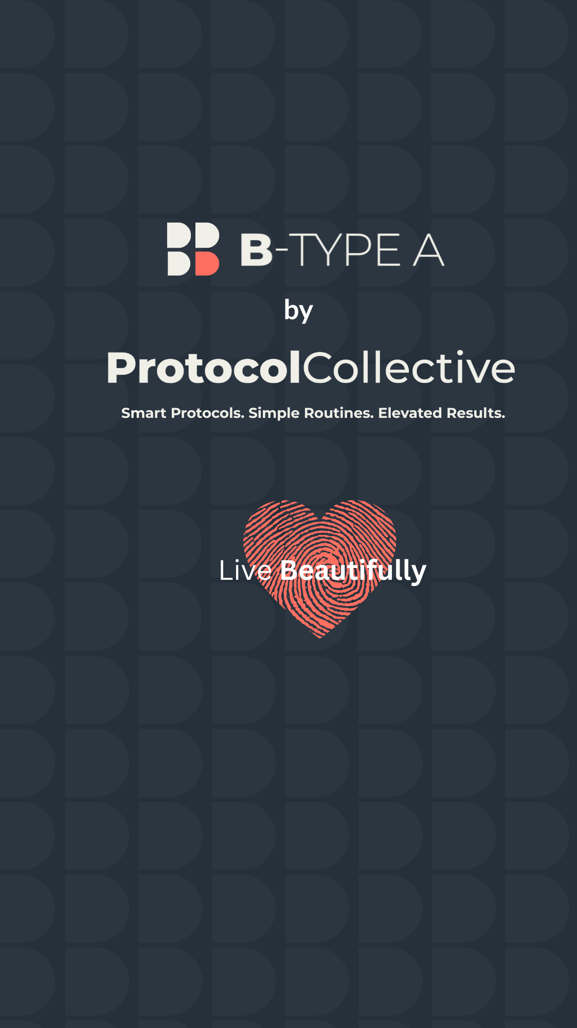 B-Type A by Protocol Collective logo with a heart design on a dark background